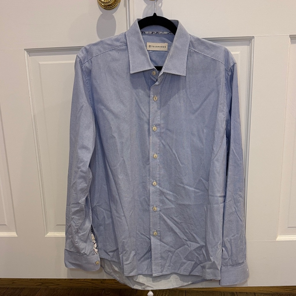 7 Diamonds Men's Light Blue Geometric Dot Button Down Shirt Size Medium